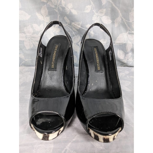 Steve Madden Luxe L-Lowcut Patent / Zebra Hair Open Toe Stiletto 7.5 - Picture 3 of 4